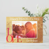 Gouden folie Happy Valentijnsdag fotokaart Feestdagenkaart (Staand voorkant)
