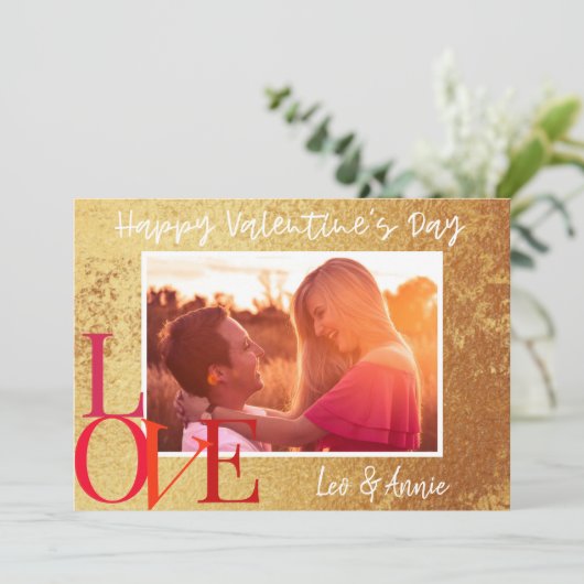 Gouden folie Happy Valentijnsdag fotokaart Feestdagenkaart (Staand voorkant)