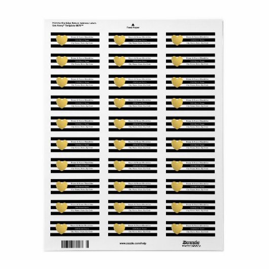 Gouden Folie Hart Zwart Streep Bruiloft Adres Labe Etiket (Full Sheet)