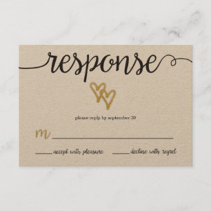 Gouden Folie Harten Kraft Papier Bruiloft RSVP Kaa Kaartje