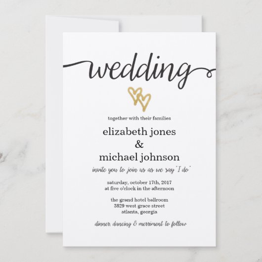 Gouden folie harten Kraft papier bruiloft uitnodig Kaart (Voorkant)