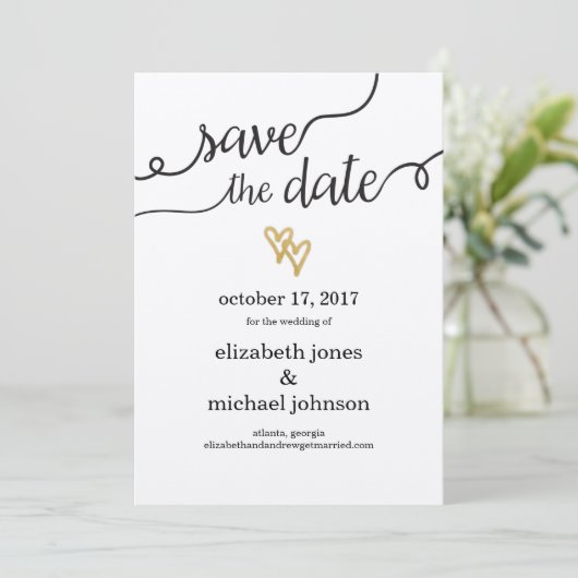 Gouden Folie Harten Kraft Papier Save the Date (Staand voorkant)