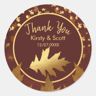 Gouden Folie Herfstbladeren Bruiloftsgeschenk Ronde Sticker