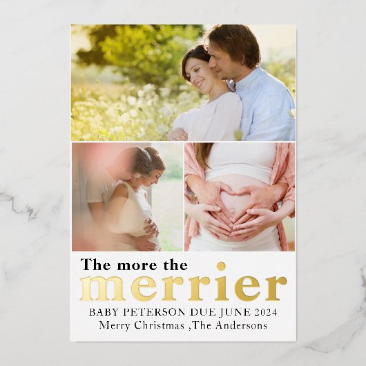 Gouden folie hoe meer de Merrier zwangerschap foto Folie Uitnodiging (Voorkant)