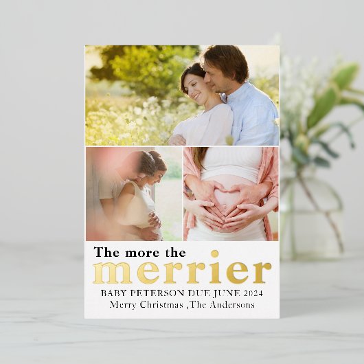 Gouden folie hoe meer de Merrier zwangerschap foto Folie Uitnodiging (Staand Voorkant)