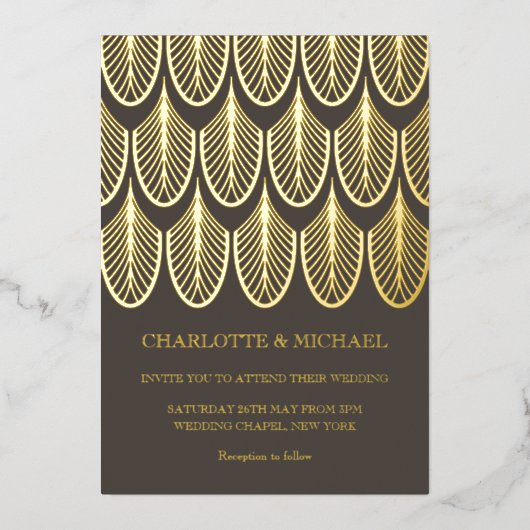  gouden Folie in bruine kunst Deco Folie Uitnodiging (Voorkant)