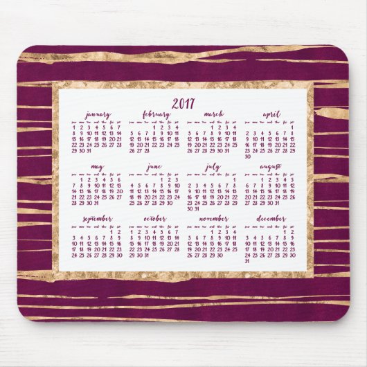 Gouden Folie Jaarlijkse Kalender 2017 Magenta Muis Muismat (Voorkant)