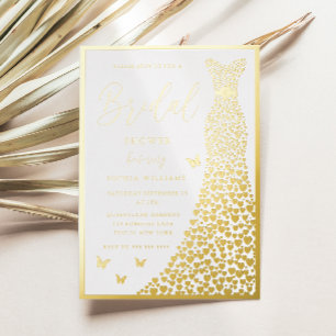 Gouden Folie Jurk Elegante Bruids Shower Echt Goud Uitnodiging