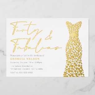 Gouden Folie Jurk Veertig & Fab 40e Verjaardagsfee Folie Uitnodiging
