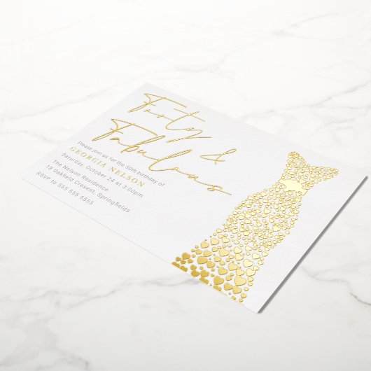 Gouden Folie Jurk Veertig & Fab 40e Verjaardagsfee Folie Uitnodiging (Gedraaid)