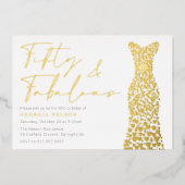 Gouden Folie Jurk Vijftig & Fab 50ste Verjaardagsf Uitnodiging (Voorkant)