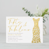 Gouden Folie Jurk Vijftig & Fab 50ste Verjaardagsf Uitnodiging (Staand Voorkant)