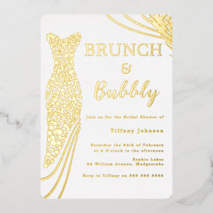 Gouden Folie Jurk Vrijgezellenfeest Brunch & Bubbl Uitnodiging