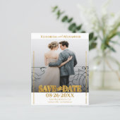 Gouden folie kalligrafie foto Save the Date (Staand voorkant)