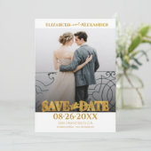 Gouden folie kalligrafie foto Save the Date Kaart (Staand voorkant)