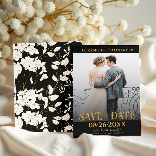 Gouden folie kalligrafie foto Save the Date Kaart