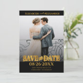 Gouden folie kalligrafie foto Save the Date Kaart (Staand voorkant)