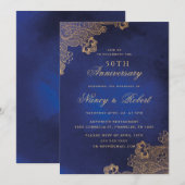 Gouden Folie Kant Blauw 50ste bruiloft Jubileum Kaart (Voorkant / Achterkant)