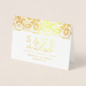 Gouden Folie Kant Bloemen Bruiloft Save the Date Folie Kaarten (Voorkant)