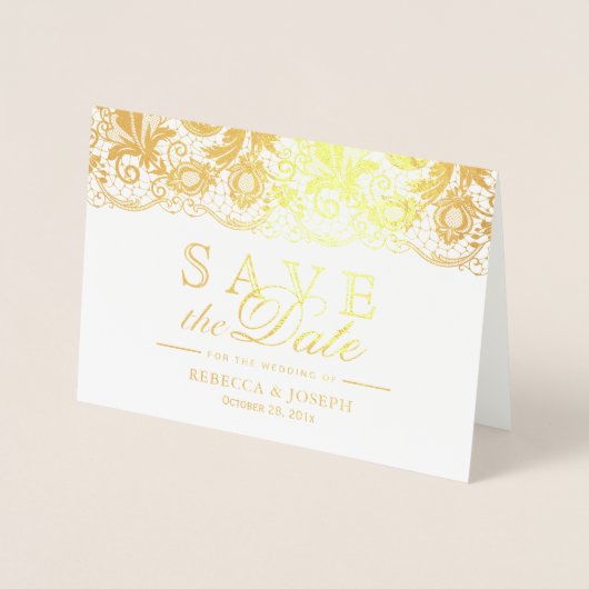 Gouden Folie Kant Bloemen Bruiloft Save the Date Folie Kaarten (Voorkant)