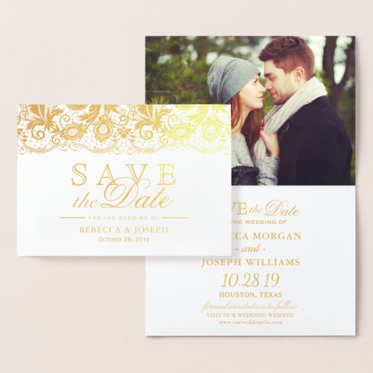 Gouden Folie Kant Bloemen Bruiloft Save the Date Kaarten (Display)
