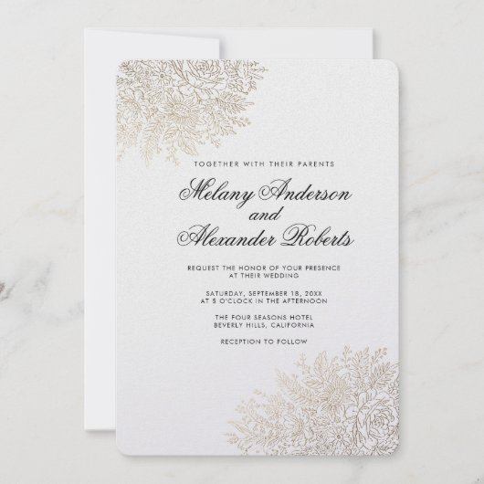 Gouden Folie Kant Elegante Huwelijksuitnodiging Kaart (Voorkant)
