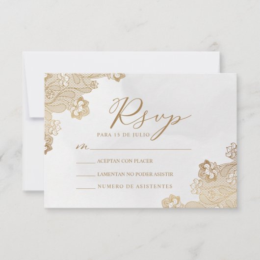 Gouden Folie Kant  Nuestra Boda Wedding RSVP Kaart (Voorkant)