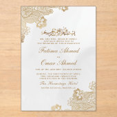 Gouden Folie Kant Sierlijk Crème Islamitische Mosl Acryl Uitnodigingen (Voorkant)