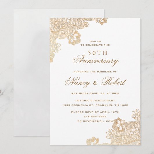 Gouden Folie Kant Wit 50ste Huwelijk Jubileum Kaart (Voorkant / Achterkant)