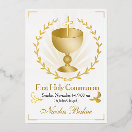 Gouden Folie Kelk Eerste Heilige Communie Uitnodig Uitnodiging