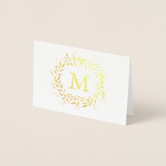 Gouden Folie Kerst Vakantie Monogram Krans Folie Kaarten (Voorkant)