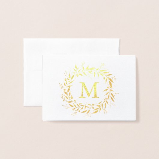 Gouden Folie Kerst Vakantie Monogram Krans Folie Kaarten (Voorkant met envelop)