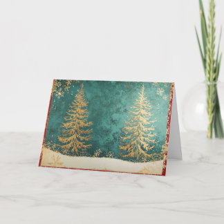 Gouden Folie Kerstboom met Sneeuwvlokken Kaart