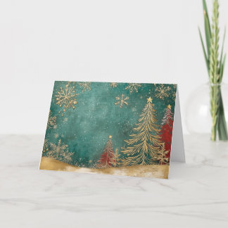 Gouden Folie Kerstboom met Sneeuwvlokken Kaart