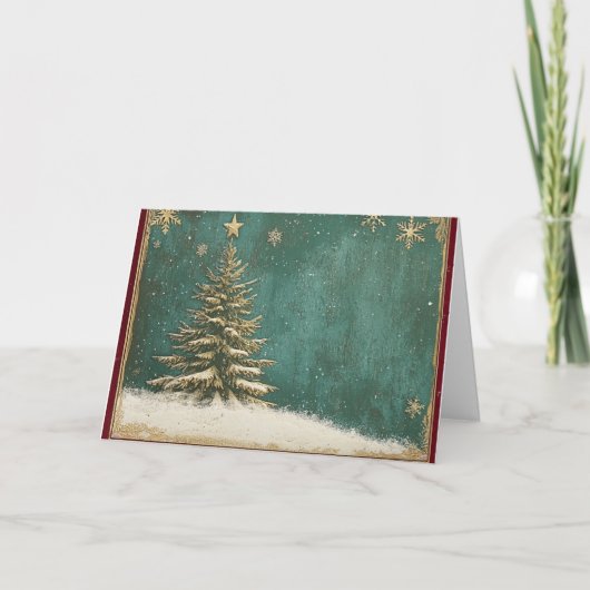 Gouden Folie Kerstboom op Turquoise Green Kaart (Voorkant)
