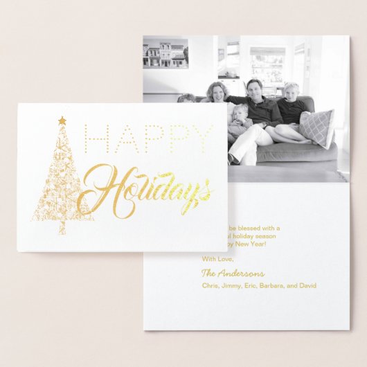 Gouden Folie Kerstboom Prettig Kerstfeest Fotokaar Kaarten (Display)