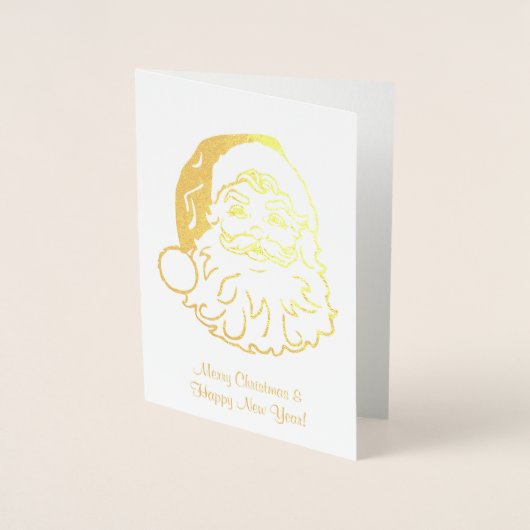 Gouden folie kerstkaart met kerstman hoofd kaarten (Voorkant)