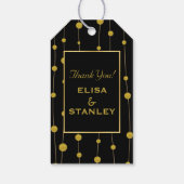 Gouden folie kralen patten moderne zwarte bruiloft cadeaulabel (Achterkant)