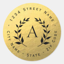 Gouden folie krans Monogram retour adres label