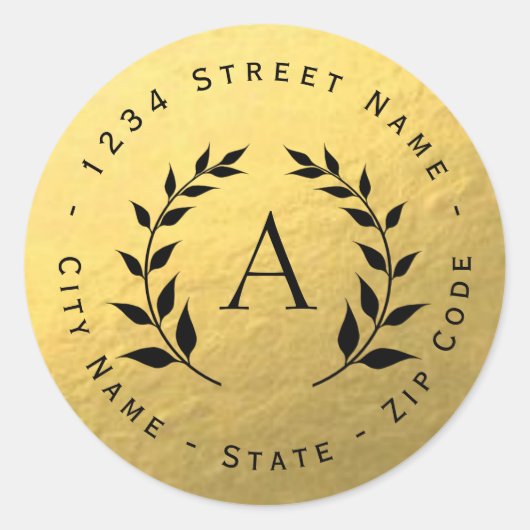 Gouden folie krans Monogram retour adres label (Voorkant)