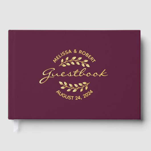 Gouden folie krans op Bourgondische bruiloft Gastenboek (Voorkant)