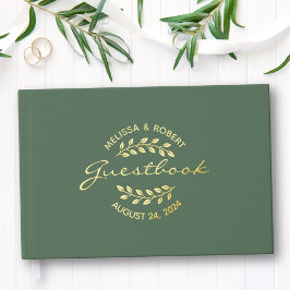 Gouden Folie Krans op Groene Trouw Gastenboek