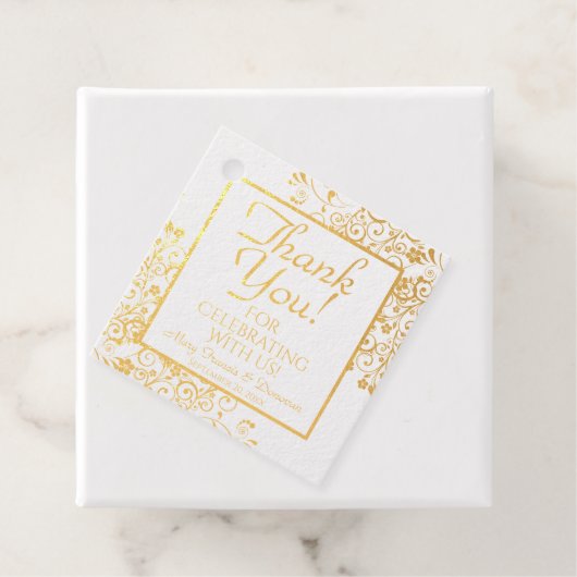 Gouden folie Lacy Bloemen filigraan bruiloft dank Bedankjes Labels (Met doos)