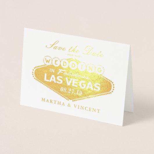 Gouden Folie Las Vegas Teken Bruiloft Save the Dat Folie Kaarten (Voorkant)