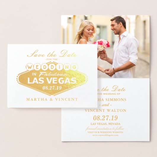 Gouden Folie Las Vegas Teken Bruiloft Save the Dat Kaarten (Display)