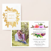 Gouden folie Levendige tuin Bloemen bruiloft uitno Folie Kaarten (Display)