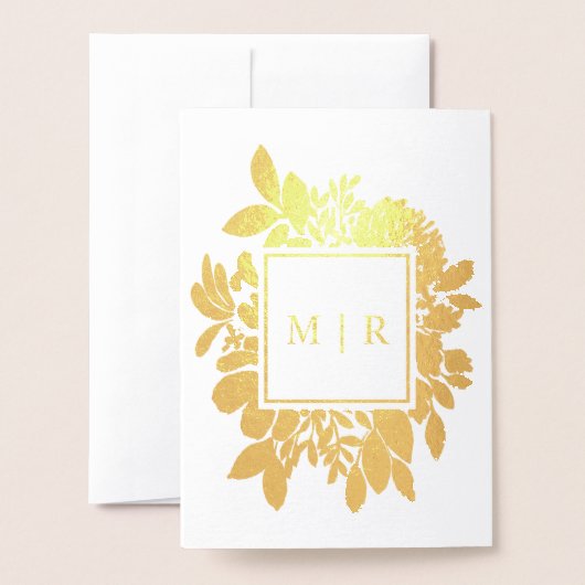 Gouden folie Levendige tuin Bloemen bruiloft uitno Folie Kaarten (Met envelop)