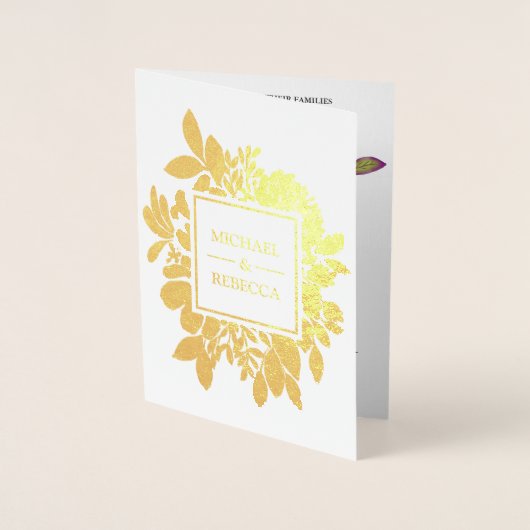 Gouden folie Levendige tuin Bloemen bruiloft uitno Folie Kaarten (Voorkant)