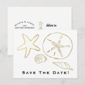 Gouden Folie Look Zeeschelpen Chic Beach Save the  Briefkaart (Voorkant / Achterkant)