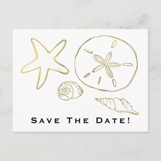 Gouden Folie Look Zeeschelpen Chic Beach Save the  Briefkaart (Voorkant)
